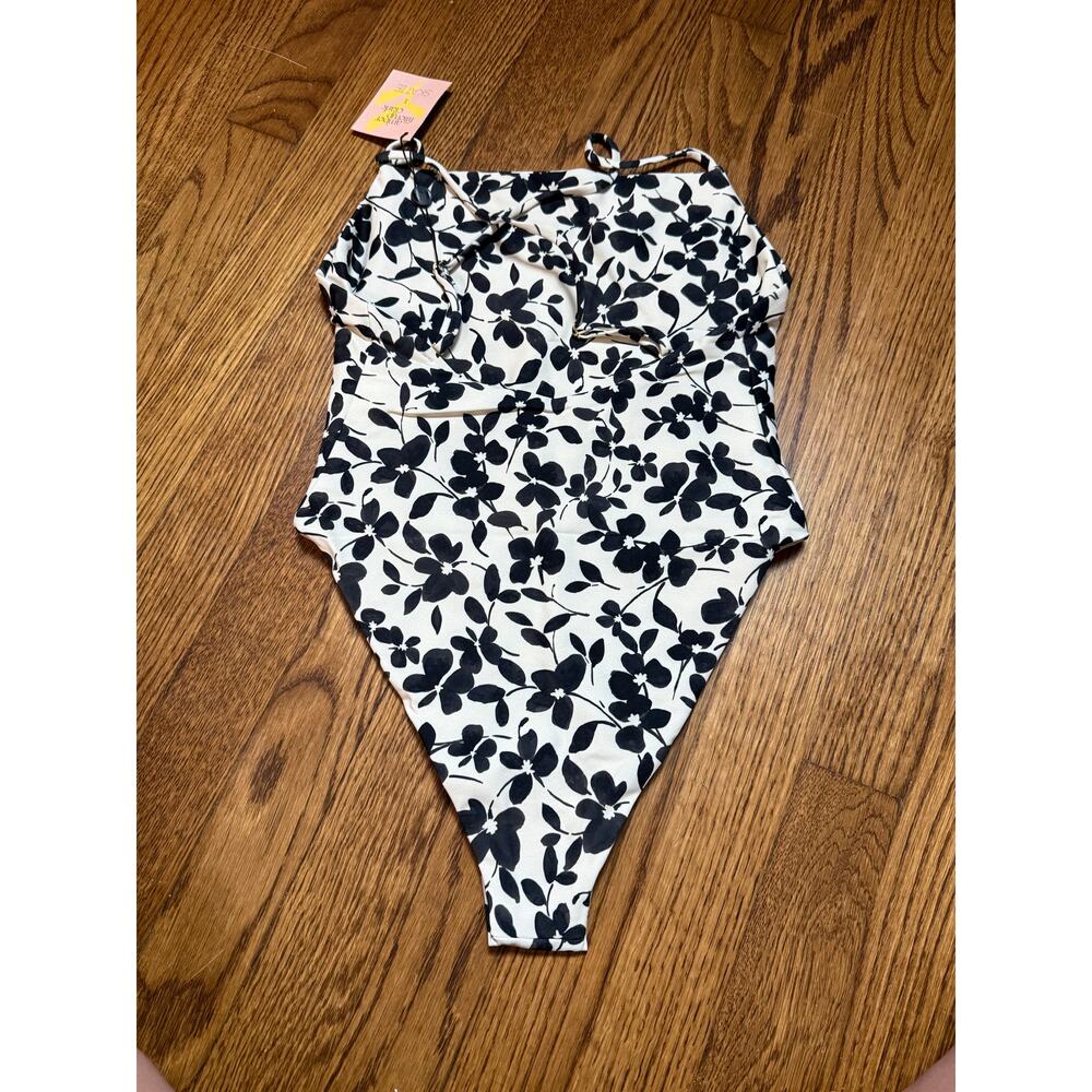 Skatie White One-Piece Swimsuit with Black Floral Print